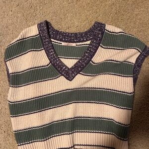 Melrose and Market Cream, Green & Purple Striped V-Neck Sweater Vest